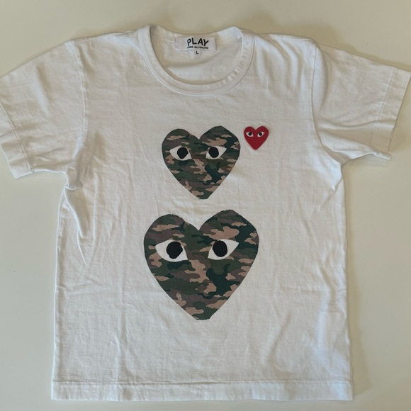 COMME DES GARÇONS PLAY Double Camo Heart T-Shirt - Size Large (authentic) - Picture 3 of 4